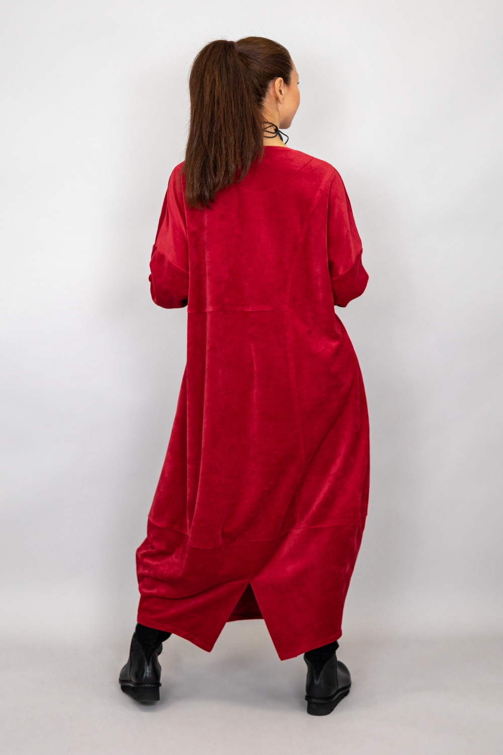 Laurer Kleid in Tulpenform aus Nicky Velours Stoff in rot