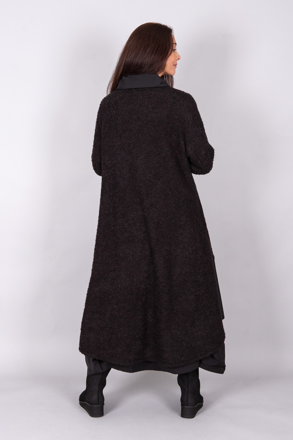 Ellipse Kleid in A-Form aus Bouclé kombiniert mit Taft in schwarz